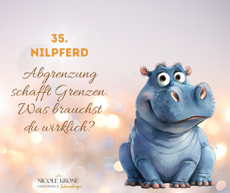 Ein freundliches Nilpferd mit fröhlichem Gesicht und inspirierendem Text.